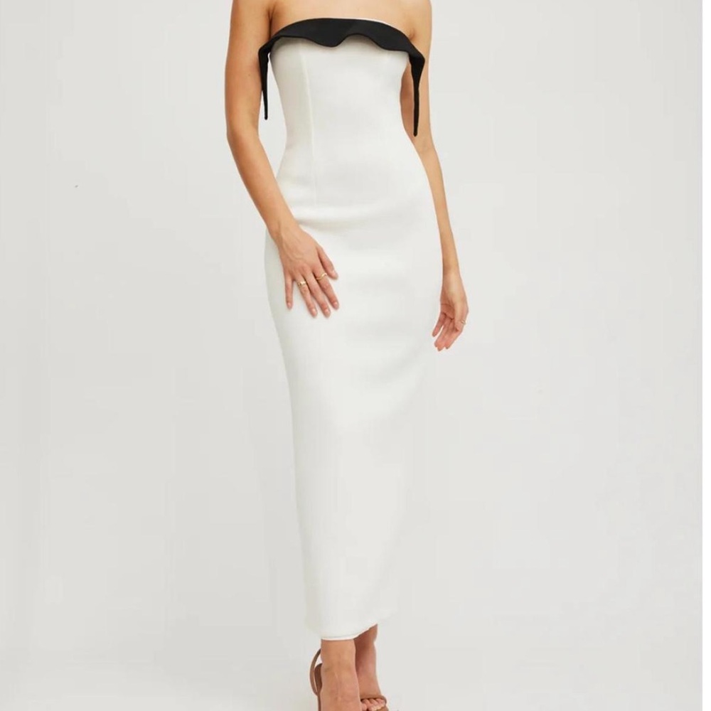 Tojha Rania white strapless maxi dress with black ruffle
